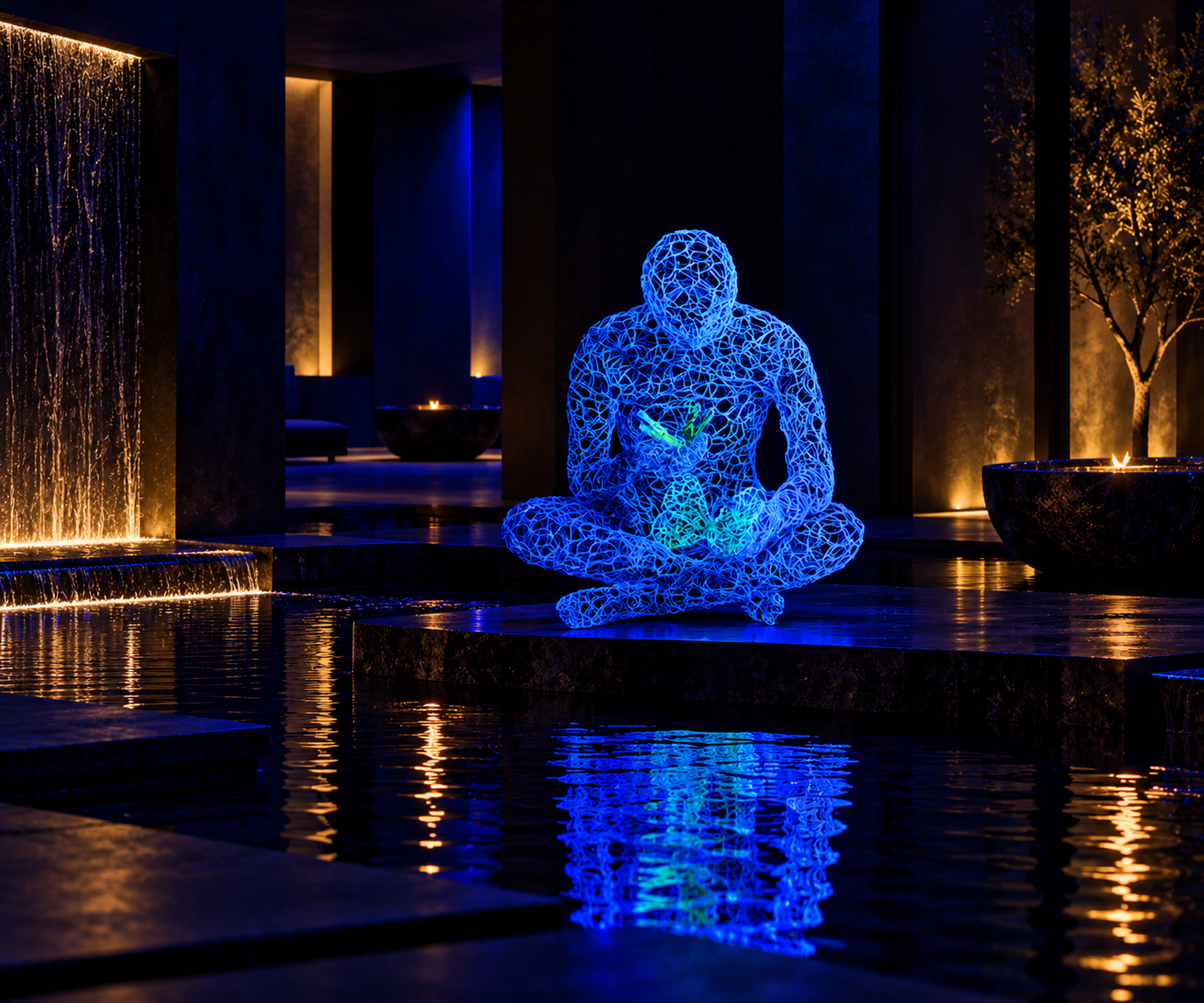 Tra le farfalle, scultura luminescente di Giuseppe Inglese in un’ambientazione digitale